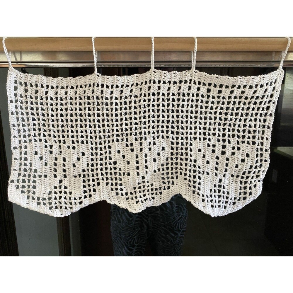 Handmade Crochet White Butterfly Short Curtain Valance Panels